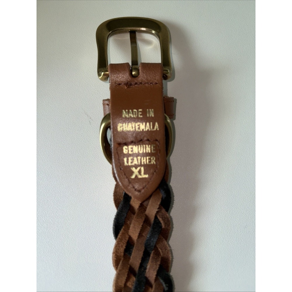 Leather Multicolor Braided Gold Toned Hardware Women's Belt Boho Brown XL - Picture 6 of 8